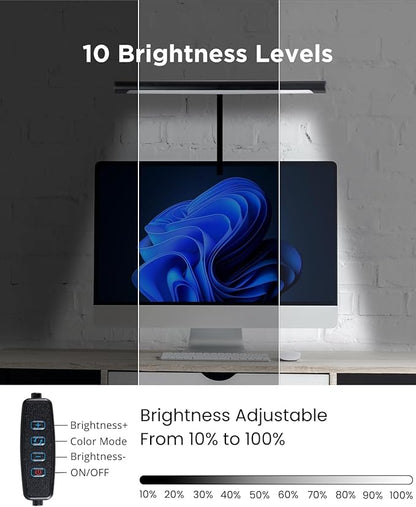 LED Desk Lamp for Home Office, Eye-Caring LED Desk Light Bar with Gooseneck, 12W Dimmable Overhead Light for Desk, Architect Clamp Lamp for Reading Study Workbench