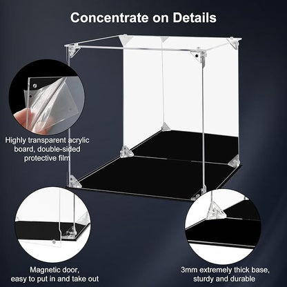 Acrylic Display Case for Collectibles Assemble Clear Acrylic Display Box with Mirrored Back, Alternative Glass Case for Action Figures Lego Model Doll Toys Display (10x10x10 inch; 25x25x25 cm)