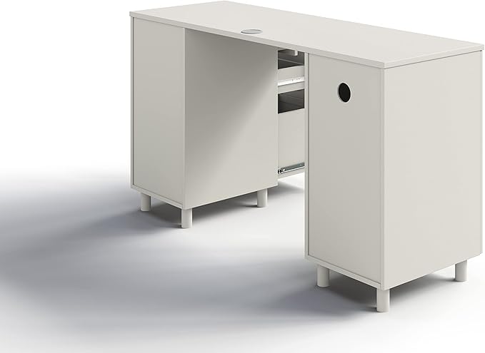 Modern Design By Crafts & comfort Venice Computer Desk - Office Desk with 3 Drawers & CPU Storage Cabinet - Laptop Workstation with Keyboard Tray & Cable Hole - Home & Office Supplies -White