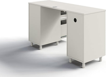 Modern Design By Crafts & comfort Venice Computer Desk - Office Desk with 3 Drawers & CPU Storage Cabinet - Laptop Workstation with Keyboard Tray & Cable Hole - Home & Office Supplies -White