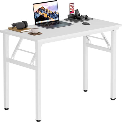 Need Office Computer Desk 35.8 Inch Sturdy Folding Laptop Table White | White Frame Writing Gaming Work Table/Foldable Home Office Desk/Sewing Table, No Assembly Required