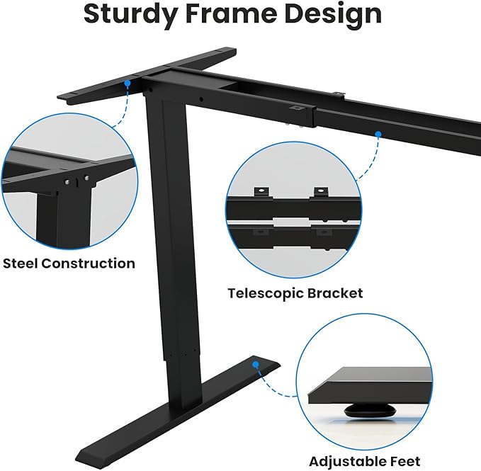 Dual Motor Standing Desk Frame- Heavy Duty Electric Desk Legs, Adjustable Desk Base, Sit Stand Up Desk Frame with Memory Controller for 43''-70'' Desktop, Home & Office DIY Workstation