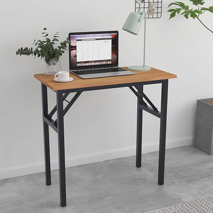 SogesGame 31.5 inches Small Desk Computer Desk for Small Space, Small Folding Table Small Writing Desk Compact Desk Foldable Desk, No Install Needed, Teak Black