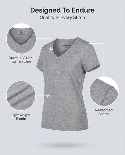 5 Pack Women's Dry Fit V Neck Workout Tops T Shirts Athletic Gym Yoga Tees | Available In Plus Size, Cooling Moisture-Wicking, Short Sleeve, Quick-Dry, Fitness, Stretch, Exercise, Running, Hiking