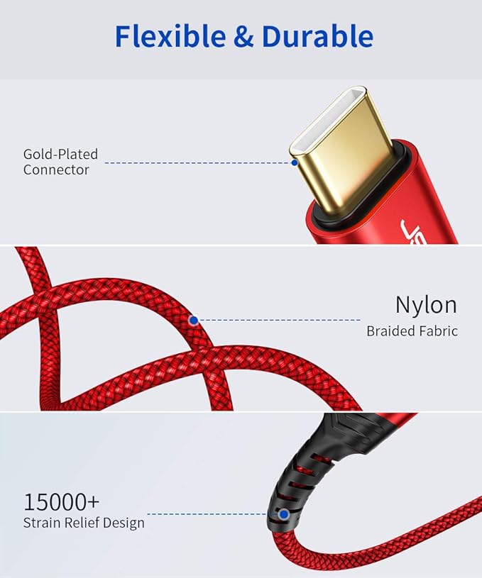 JSAUX USB B to USB C Cable 10ft, USB C Printer Cable Compatible with MacBook Pro, HP, Epson, Canon, Brother, Lexmark, Xerox Printers and Scanner-Red