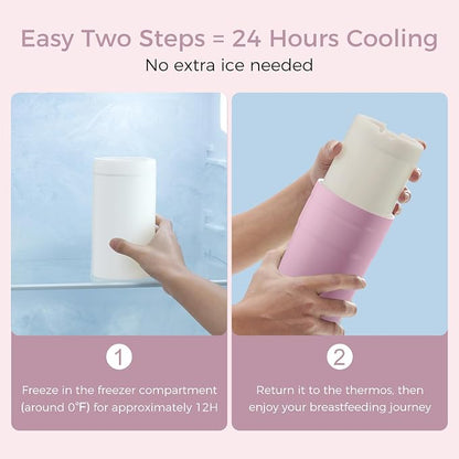 Momcozy Portable Breast Milk Cooler for Travel, 24H Ice-Free Cooling Breastmilk Storage Bottles Container, 12oz Leak Proof Outdoor Small Freezer, Baby Breastfeeding Essential for New Moms
