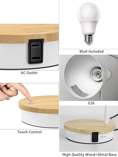 Metal Desk Lamp Touch Reading Lights Table Lamp Arc Desk Lamps for Bedroom, 3 Way Dimmable Bedside Lamp with USB Charging Ports, Reading Lamp for Study Room and Office - (White-02)