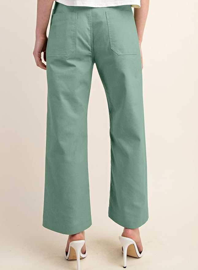 miduo Womens High Waisted Cropped Wide Leg Stretchy Straight Pants Trousers with Pockets