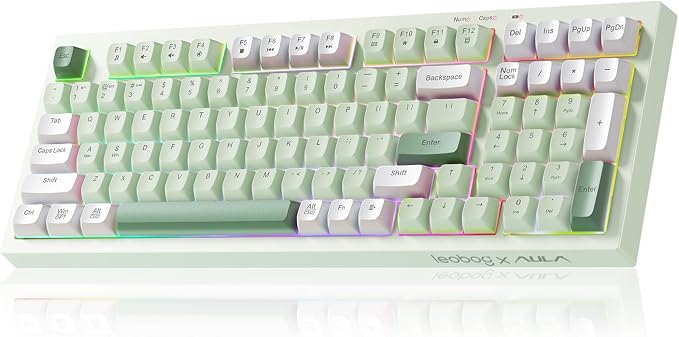 LEOBOG X Aula Green Keyboard Wireless Gaming Keyboard Creamy Silent | 98 Keys,Quiet,RGB Backlit,2000mAh Computer Keyboards Membrane Creamy Keyboard with Number Pad,Tri-Mode BT/2.4GHz/USB-C