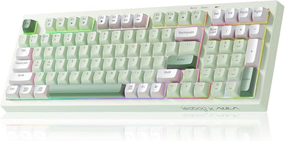 LEOBOG X Aula Green Keyboard Wireless Gaming Keyboard Creamy Silent | 98 Keys,Quiet,RGB Backlit,2000mAh Computer Keyboards Membrane Creamy Keyboard with Number Pad,Tri-Mode BT/2.4GHz/USB-C