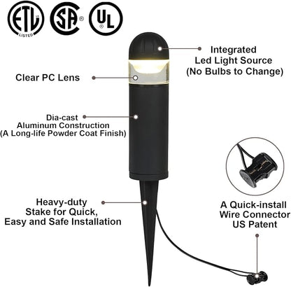 Low Voltage Landscape Lighting, 2W 200LM 12V LED Bollard Lights Outdoor Waterproof with Connectors, Aluminum Housing Driveway Pathway Walkway lights 3000K Warm White, ETL UL CSA Listed, 8 Pack