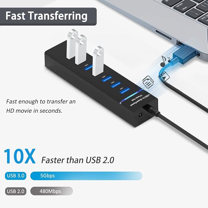 Upgraded USB Hub 3.0, VIENON 7-Port USB Extender Splitter for Laptop, PC, MacBook, Mac Pro, Mac mini, iMac, Surface Pro and More USB Devices
