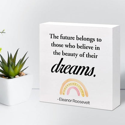 Dreams Wood Box Signs,Motivational Wood Plaque Sign,Inspirational Wooden Block Sign Decor for Home Office Shelf Desk Table Decoration C1070