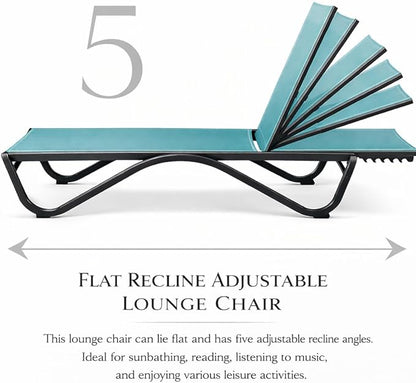 Kozyard Outdoor Chaise Lounge Chair, Full Aluminum Frame, Adjustable Reclining Patio Lounger for Poolside, Sunbathing & Backyard, Textilene (Aqua)