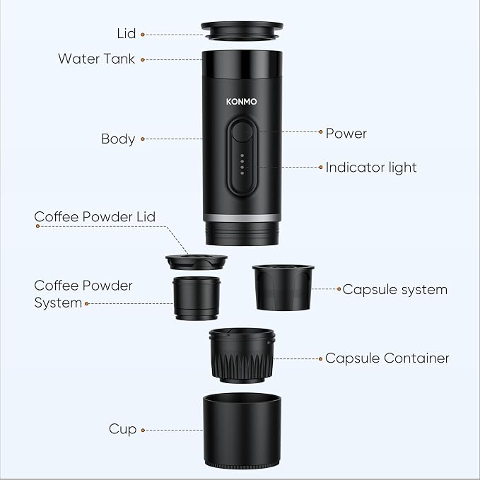Portable Espresso Machine for Travel, Mini Coffee Maker Works with Capsules & Ground Coffee, USB-C Rechargeable for Outdoor Camping Car RV Business Trips