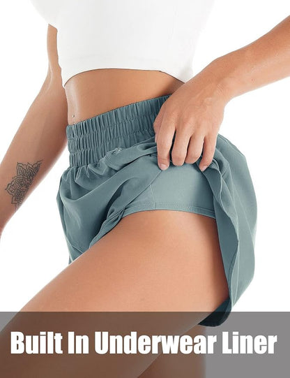 Blooming Jelly Women's Quick-Dry Running Shorts Workout Sport Layer Active Shorts with Pockets 1.75"