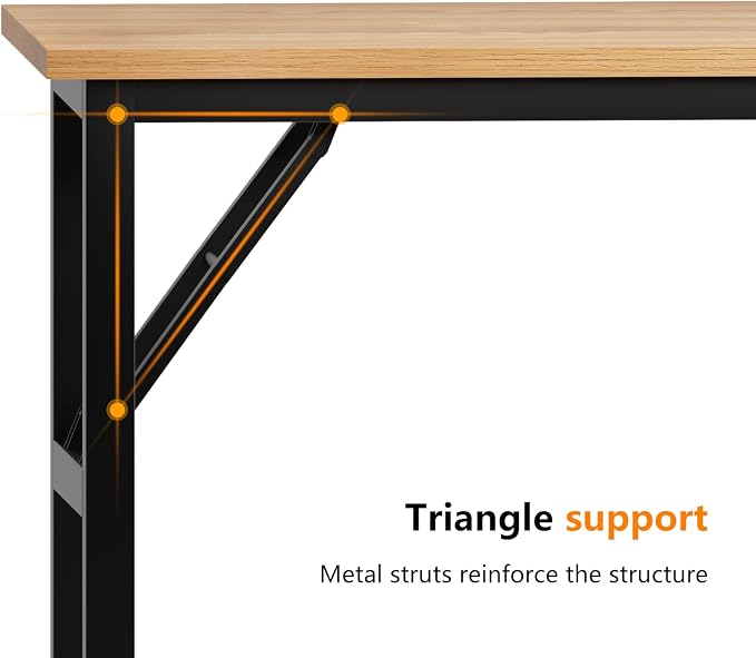 Need Home Office Desk - 62 Inches Large Computer Desk Sturdy Black Table Foldable Desk Gaming Computer Table No Assembly Required Teak AC5BB(157.5 * 60) | Black Frame Writing Gaming Work Table/Foldable Home Office Desk/Sewing Table, No Assembly Required