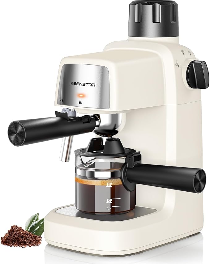 KEENSTAR 3.5Bar Espresso Machine with Milk Frother, 800W Compact Espresso and Cappuccino Maker, Preheating Function, 4-Cup Espresso Maker for Latte or Cappuccino, Gift for Coffee Lovers Upgrade | Milk Frother, 800W Fast Heating, Brew Latte & Cappuccino...