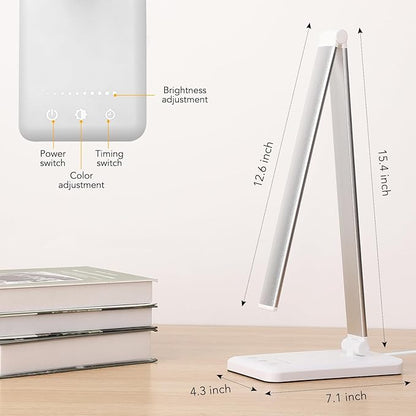 Led Desk Lamp, Desk Lamp with USB Charging Port, 5 Color Modes, 10 Brightness, Natural Light, Eye Caring Reading Lamp, Desk Light for Home Office, Table Lamp, Touch Control, Auto-Timer, White