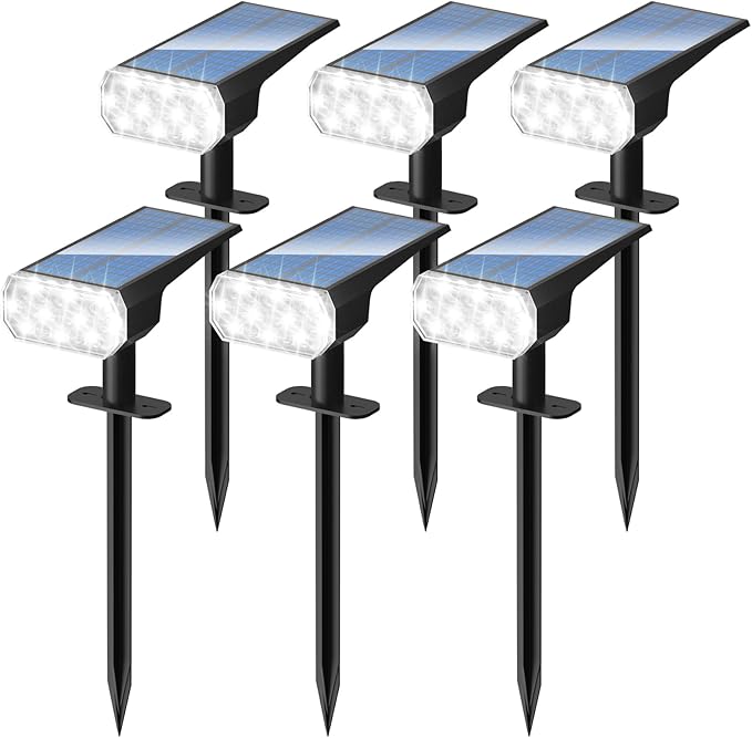 DINGLILIGHTING Solar Lights Outdoor Waterproof: IP65 Led Spot Light Decorations for Garden - 3 Lighting Modes Solar Powered for Yard - Dust to Dawn Uplighting Landscape Pathway Drive Patios 6PC White