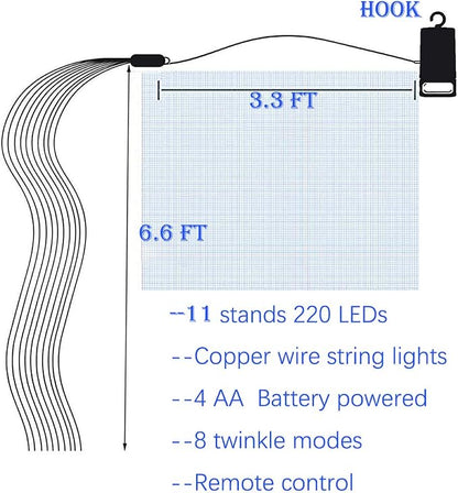 SHUKAN 220 LED Firefly Bunch Lights Battery Operated, 8 Flashing Modes Waterproof Copper Wire Waterfall Lights, Remote Controlled Timer and Hooks, Fairy Lights for Indoor Outdoor Decor (Warm White)