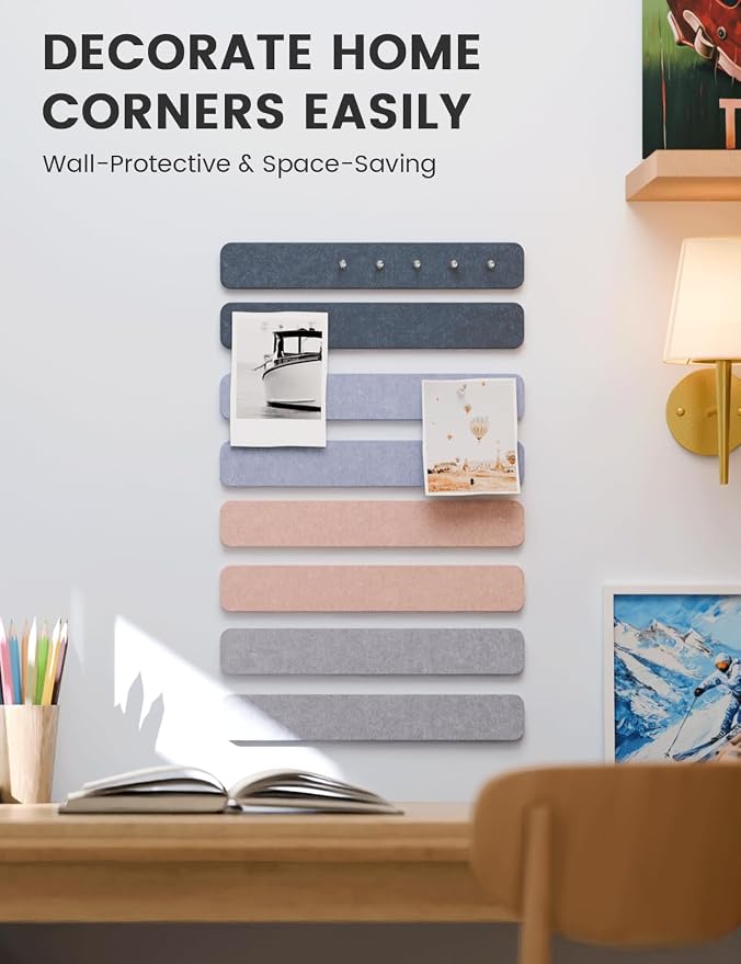 Fluxynara 13" x 2" Felt Wall Panels, Heather Grey | 8-Pack Includes 50 Push Pins and Adhesive Tabs for Photos, Notes and Decor in Bedroom Doors, Home Office or Studios