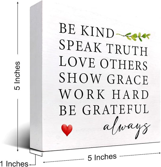Be Kind Speak Truth Wood Block Sign Desk Decor,Rustic Inspirational Wooden Box Plaque Sign Desk Decor for Home Office Shelf Table Decor Decorations