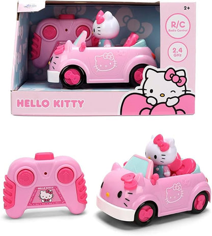 Jada Hello Kitty RC Car 1:32 Scale Vehicle – Simple Function Remote Control Pink Convertible with Non-Removable Figure Toys
