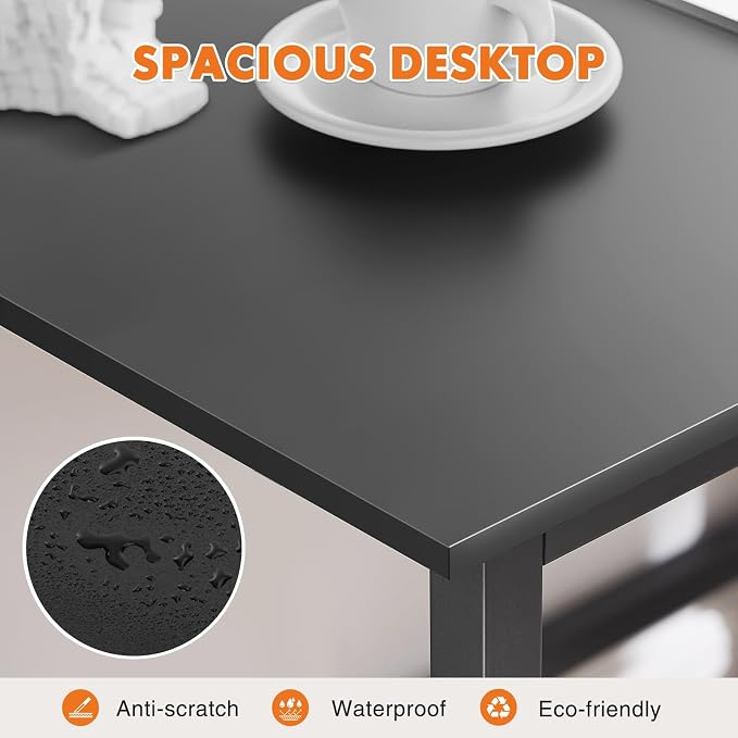 Sweetcrispy Small Computer Desk, 47" Office Writing Desk with Metal Frame & Wooden Top, X-Shaped Reinforcement, Student Study Workstation for Home Bedroom, Black