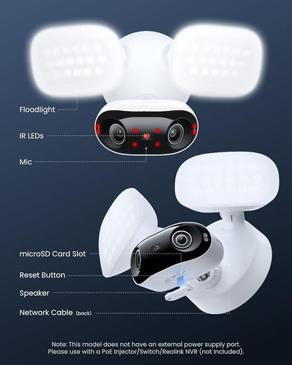 REOLINK PoE Security Camera Elite Pro Floodlight PoE, 16MP Dual Lens, 180° | 2800 Lumens Lighting, Infrared Night Vision, Local AI Video Search, Smart Detection, 24/7 Recording with Motion Track