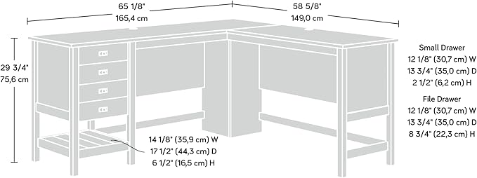 Sauder Cottage Road L-Desk, L: 65.12" x W: 58.66" x H: 29.76", Mystic Oak finish