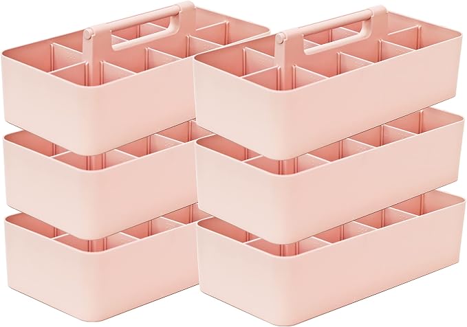 -Large Portable Caddy, DIY Dividers, 8 Compartments, Basket with Handle Storage Organizer Modern Made in USA (6 PACK, Indie Pink)