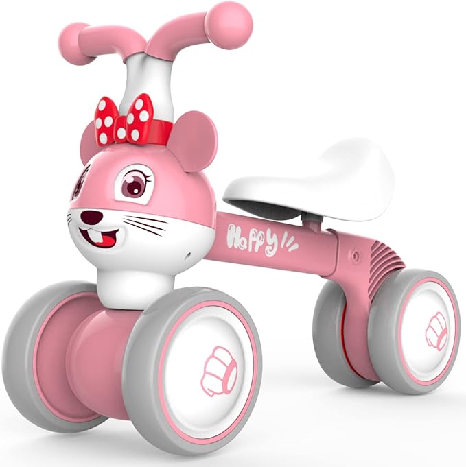 YGJT Baby Balance Bike for 1 + Year Old Boy and Girl, Indoor Outdoor Non-Pedal Baby Walker Toys for 10-36 Months Toddlers, Silent Wheels, 1st Birthday Gift, Kids First Bike Pink Mouse