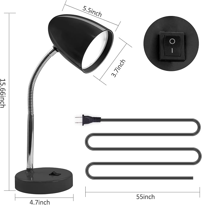 LED Desk Lamp, Flexible Gooseneck with Table lamp, 3.5W 240LM 4000K Cool White Study Lamps for Bedroom and Office, Eye Protection, ETL Listed,Black
