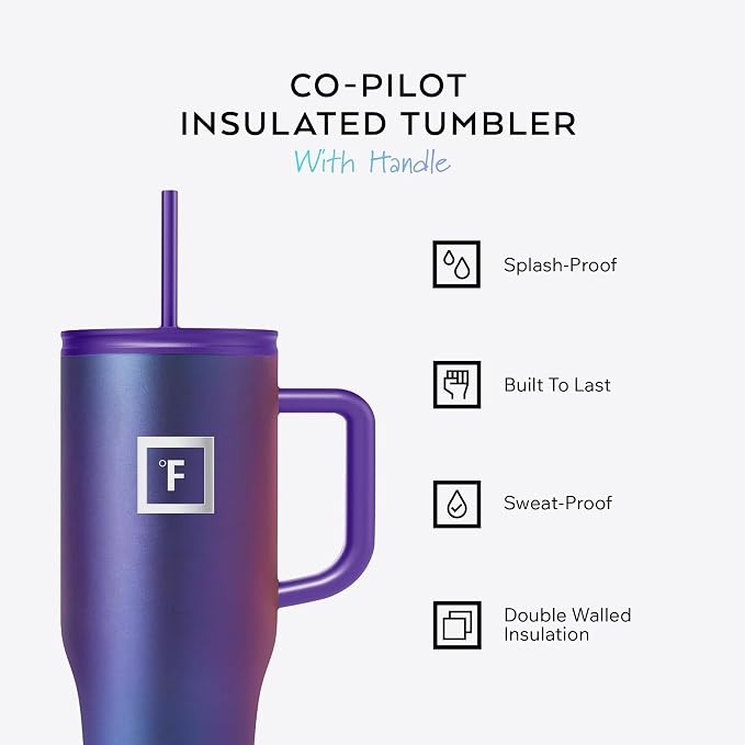 IRON °FLASK 32 oz Co-Pilot Insulated Travel Mug | Insulated Travel Mug with Straw & Flip Cap Lids - Cup Holder Fit, Leakproof, BPA Free (Dark Pine)