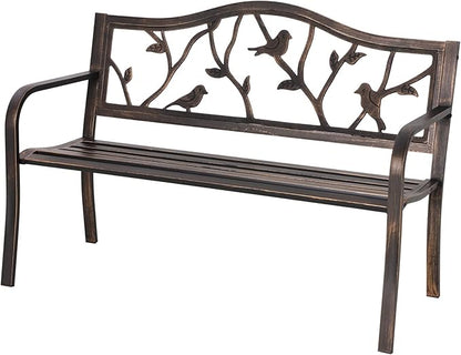 Sophia & William Outdoor Bench, Porch Bench, Garden Bench, Wrought Iron Bench with Backrest and Armrests, Bronze