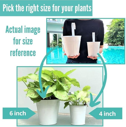 LaLaGreen Hanging Planters - 10 Pack, 4 Inch Balcony Railing Hanging Herb Garden Wall White Metal Bucket Fence Planter for Outdoor Plants Flower Pot Deck Rail Porch Window Box Hooks Macetas Colgante