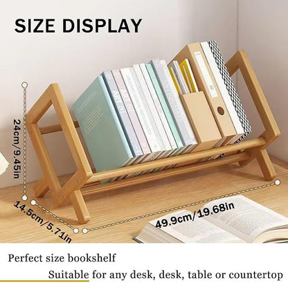 Wood Tilting Bookcase in Living Room/Home/Office, Desktop Book Shelf Organizer Bookshelves Storage Rack for CDs/Magazine/Books Display (Yellow, 19.68"-L)