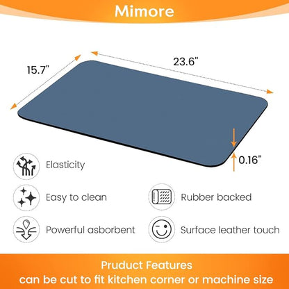 Mimore Coffee Mat - 16x24 Inch Blue Bar Mat for Countertop - Absorbent, Hides Stains, Rubber Backed - Dish Drying Mat Fits Under Coffee Maker, Espresso Machine (Compatible with Ninja Luxe Cafe)
