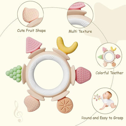 Hooku Silicone Teethers for Babies 6-12 Months, Teething Toys for Babies 0-6 Months, Baby Fruit Teethering Rings, BPA Free Baby Chew Toys, Infants Gifts