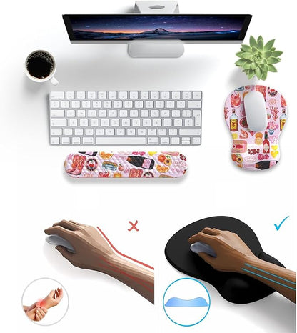 Cute Pink Mouse Pad and Keyboard with Wrist Rest Ergonomic Aesthetic Gaming Mouse Pads, Best Desk Decor Office Cute Pink Desk Accessories Mouse Pad with Wrist Rest, Vacation Style Soft Gel Material
