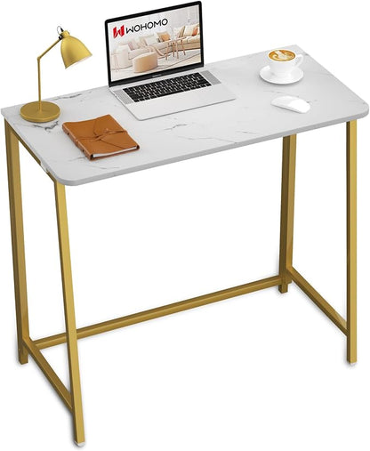 WOHOMO Folding Desk, 39.4" Foldable Computer Table for Small Spaces, Gold | Easy Assembly and Fold, Sturdy Home office desks for Study Bedroom Dorm Space Saving Writing Work Apartment