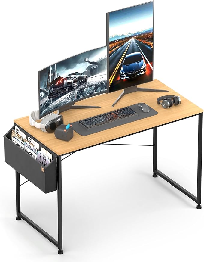 MoNiBloom Computer Desk, Modern Simple Style Laptop Table with Storage Bag for Reading Writing Livingroom Bedroom - Light Walnut