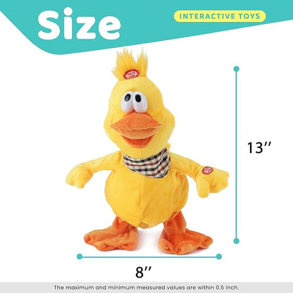 13" Quacking Duck Musical Stuffed Animal Plushies Walking Singing Waving Electronic Interactive Plush Toy for Kids Boys Easter