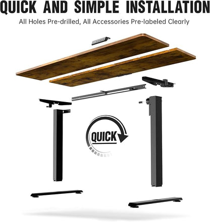 Veken Standing Desk, 63×27.6 Inch Electric Gaming Table, Brown | Height Adjustable Sit Stand Up Computer Tables for Home Office, Study , Writing, Suit students, employees and group work