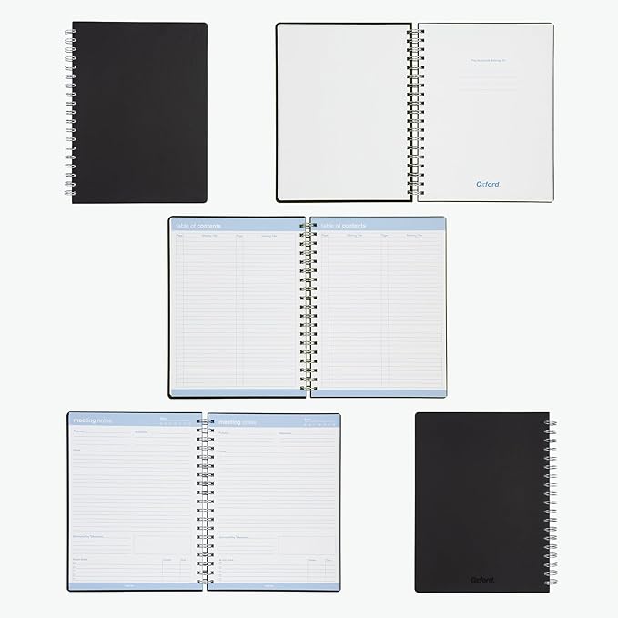 Oxford Meeting Notebook, Undated, Customizable Work Notes, Spiral Bound, Black Cover, Heavyweight 32 lb. White Paper, 7.5" x 10", 160 Pages (63830) (Pack of 12)