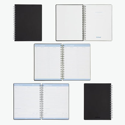 Oxford Meeting Notebook, Undated, Customizable Work Notes, Spiral Bound, Black Cover, Heavyweight 32 lb. White Paper, 7.5" x 10", 160 Pages (63830) (Pack of 12)