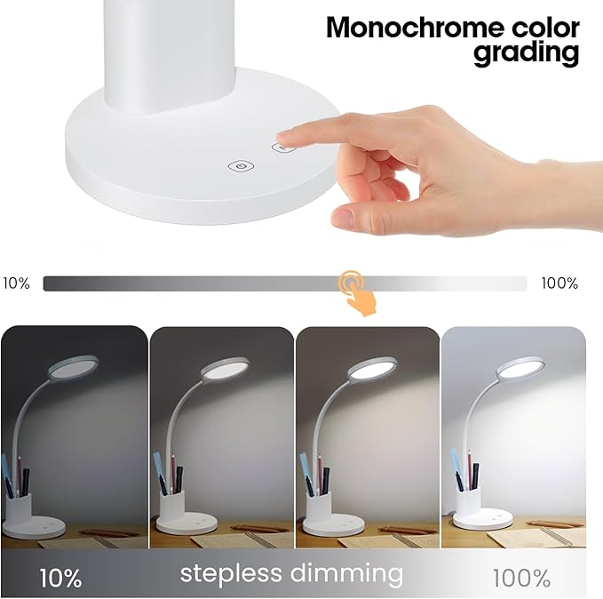 Desk Lamps for Home Office with Pen Holder/Organizer,6 Color Modes,Stepless Dimming,Study Desk Lamp for Kids,LED Desk Light Gooseneck Eye-Caring Lamp with Phone Stand/Storage,College Dorm Essentials