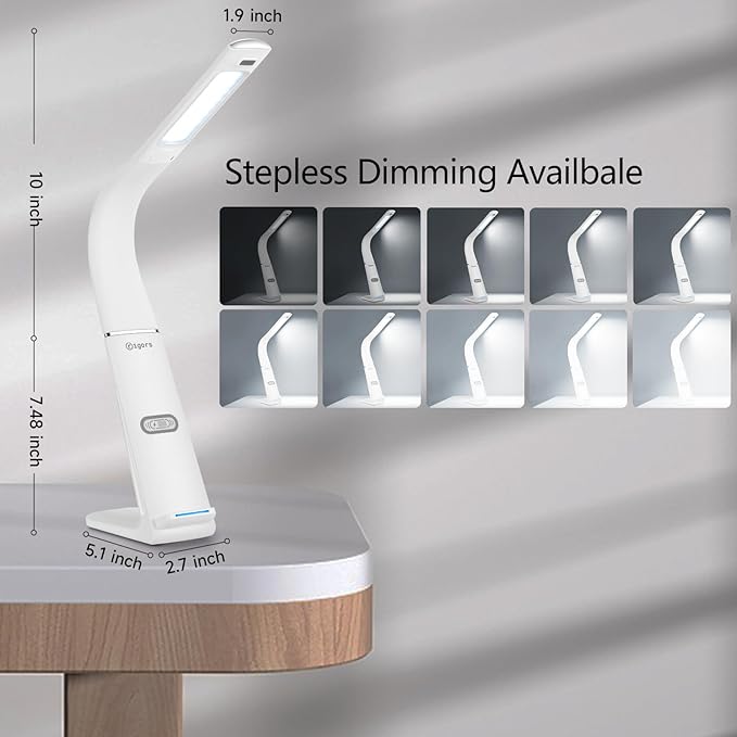 LED Desk Lamp with USB Charging Port, 10W wireless charger, Stepless dimmable, 3 Color Modes, Desk Lights for Home Office, Office Desk Lamp Eye Caring Reading Light, Gesture Control Table Lamp