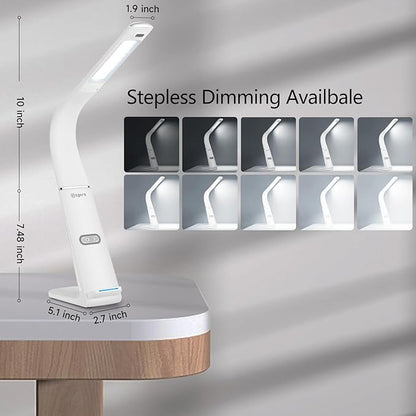 LED Desk Lamp with USB Charging Port, 10W wireless charger, Stepless dimmable, 3 Color Modes, Desk Lights for Home Office, Office Desk Lamp Eye Caring Reading Light, Gesture Control Table Lamp